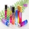Color gradient 10 ml Glass Essential Oils Roll-on Bottles with Stainless Steel Roller Balls Roll on Bottle 9 Colors 8 caps Atolu