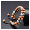 Perline Vintage Amazonite Perline di legno Bracciale a doppia fila Pietra Bracciali regolabili intrecciati Bracciale rigido Donna Uomo Gioielli di moda W Dh8Pa