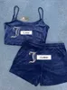 Velvet Camisole Shorts Set Two Piece Matching Set Sleeveless Crop Top Short Summer Juicys Tracksuit Outfits For Women