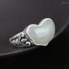 Cluster Rings S925 Sterling Silver Hetian Jade Saphir Wish Ring Femme Rétro Style Ethnique Open Index Finger