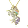 Collane con ciondolo Collana di unicorno di cristallo Argento Oro Diamante Animale Donna Gioielli di moda Will And Sandy Regalo Drop Delivery Jewelr Dh0Wc