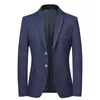 Mäns kostymer Blazers 2023 High-End Brand Boutique Fashion Plaid Formal Blazer Groom Wedding Dress Party Performance Suit Jacket Stripe