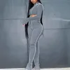 Damen Zweiteilige Hose Damenmode Sexy 2-teiliges Set Anzüge Persönlichkeit Unregelmäßige helle Linie One Sleeve Design Sport Slim Hose