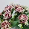 Fleurs séchées 1 pièces mixte vintage imitation fleur soie rose bouquet hortensia pivoine mariée fausse décoration de mariage à la maison