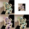 Cluster Ringen Groen Roze Crystal Dragonfly Vrouwen Gouden Ring Mode-sieraden Gift Will En Sandy Drop Levering Dhgne