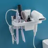 Bathroom Shelves Hands Free Hair Dryer Holder Storage Box Curling Iron Shelf For Organizer Rack Accessories Set Home 230616