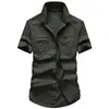 Camisas Casuais Masculinas Fahion Macacões Militares Algodão Masculino Bolso Solto Baggy Camisa de Verão de Manga Curta Streetwear Roupas Tamanho Grande