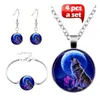 Collier boucles d'oreilles ensemble 4 pièces/ensemble mode fait à la main verre sorcellerie lune nuit hurlement loup pendentif tour de cou Bracelet pour femmes bijoux