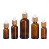 Compte-gouttes de bouteille en verre ambré givré de 15 ml 30 ml avec bouchon en bambou bouteilles d'huile essentielle en bois de 1 oz 50 ml Blhkn