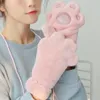 Five Fingers Gloves Women Cute Cat Claw Plush Mittens Warm Soft Short Fingerless Fluffy Bear Pink Costume Half Finger Party Gif482310T