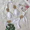 Dameszwemkleding 2023 Bikini's Set Effen Kleur Gescheiden Badpak Sexy Handgeweven Dames Fabrikant Badpak