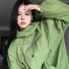 Женские толстовки толстовок Houzhou Harajuku Green Jacket Y2K уличная одежда негабаритная открытая винтажная куртка Gorpcor