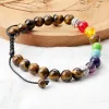 Tiger Eye Beaded Bracelet Verstelbare 8mm Strengen voor Yoga Healing Balance Mens en Womens 7 Chakra Sieraden