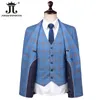 Men's Suits Blazers 5XL Blazer Vest Pants Luxury High-end Brand Men's Slim Formal Business Blue Plaid Suit 3piece Groom Wedding Dress Party Tuxedo 230616