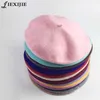 Bérets 100 laine béret peintre casquette gâteau de blé cuit casquette fille chaude haute qualité femmes béret chaud femme bonnet chapeaux couleur unie hiver Z0613