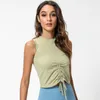 Camicie attive ABS LOLI Camicia da Yoga senza maniche solida Canotta da palestra per donna Top con coulisse increspato sul davanti Collo alto Allenamento Fitness Crop Top