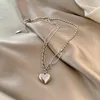 Chaînes bijoux fantaisie Double couche coeur collier de perles pour femmes filles Punk métal amour pendentif chaîne garçon fête accessoires