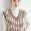 Damenwesten LONGMING Jacken Pullover Für Frauen Ärmellose Mäntel Wolle Plaid Gestrickter V-Ausschnitt Pullover Frühlingsmode Weibliche Kleidung