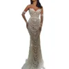 Elegantes Spitzen-Meerjungfrau-Hochzeitskleid, luxuriöses, trägerloses, mit Perlen verziertes, saudi-arabisches bodenlanges Brautkleid