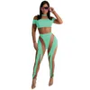 Kobiety Jumpsuits Rompers Neon Color Rompers Kobiety Sexy Sheer Mesh Postrzegaj przez chude Jumpsuits Summer Sleveless Night Club Partys 230616