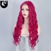 Lace Wigs 24inch Long Pink Body Wavy Synthetic For Women Middle Part Heat Resistant Fiber Natural Fake Hair Cosplay Wig 230617