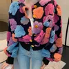 Damenjacken 2023 Frühling Dreidimensionale Blumen-Cardigan Kurze Blasenhülse O-Ausschnitt Plüsch Warmer Mantel Tops Frauen Kleidung Jacke Herbst