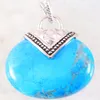 Pendant Necklaces Oval 40x40MM Natural Stone CAB Cabochon Bead Blue Howlite Fit Necklace For Men Women Jewelry Gift K1151