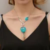 Kettingen Bohemen Zilver Kleur Geometrische Hanger Ketting Voor Vrouwen Meisjes Vintage Persoonlijkheid Crack Turquoise Sieraden Geschenken E826