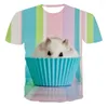 Camiseta Masculina 3D Masculina Feminina Roedor Hamster Camiseta Bonita Estampa Animal Engraçado Bochecha Animal Confortável Topo Gola Redonda