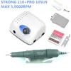 Nail Art Equipment Arrival STRONG 210 PRO 105 105L Handpiece 65W 45000/500000rpm Nail Drills Manicure Machine Pedicure Electric File Bits 230616