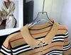 Women's T-shirt 2023 Summer New Striped Knitted Women's Contrast Polo Neck Short Sleeve Loose Fashion Women's Polos