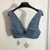 T-shirt da donna di lusso con design corto, reggiseno canotta in denim, moda estiva, canotte da vacanza