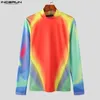 Hommes T-shirts INCERUN Hommes Chemise Tie Dye Coloré Col Roulé À Manches Longues Mode Vêtements Streetwear 2023 Maillot Casual Camisetas 5XL