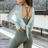 Active Shirts Women Open Back Long Sleeve Workout Tops Yoga Gym Clothes Breathable 2023