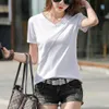 2023 Summer Slim Loose Gola em V 95 Cotton Short Sleeve T-shirt Women's Top JD.com blusas camisetas femininas camisas femininas
