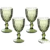 Verres à vin Gobelets en verre vintage Embossed Stemmed Assorted Color Drinking For Water Juice Beverage 064524 Drop Delivery Home Gar Dhjxv