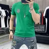 T-shirt Trend da uomo Girocollo Slim Top Lettera Distintivo Stampa Camicia inferiore Estate Causale Bello T-shirt a maniche corte Uomo Abbigliamento verde