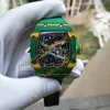 Orologi da uomo Movimento automatico Lunetta verde Vetro zaffiro Orologi Cinturino in pelle materiale ultraleggero in fibra di carbonio Orologi da uomo Orologi da polso