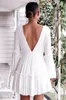 Casual Jurken SKMY V-hals Lantaarn Mouw Backless Maxi Jurk Vrouwen 2023 Zomer Slanke Elegante Sexy Night Club Outfit Dames Party wit