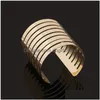 Cuff 1Pc Fashion Europe Simple Gold Open Bangles For Men Women Jewelry Punk Rectangar Hollow Wide Bracelets Drop Delivery Dhax9