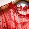 Sciarpe Donna Primavera Estate Paillettes lucide Perline Maglia rossa Pashmina Protezione solare femminile Scialle di pizzo Mantello R183