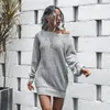 Casual Dresses Women Knitted Sweater Dress Plus Size Autumn Winter Solid Long Sleeve Sexy Mini Ladies Elegant Stripe Jumper Pullover