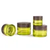 Olive Green Glass Cosmetic Jars Empty Makeup Sample Containers Bottle with Wood grain Leakproof Plastic Lids BPA free for Lotion, Cream Loit