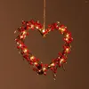 Flores decorativas Guirnalda en forma de corazón Día de San Valentín con luces Coronas de 16 pulgadas Decoraciones para banquetes de boda Colgador de pared