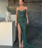 Spaghetti Green Elegant Dark Sequins Dresses Prom Sheath Party Evening Gowns Slit Formal Long Special Ocn Dress