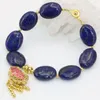 Link bransoletki naturalny kamień niebieski lapis lazuli 13 18 mm owalne koraliki złoto-kolorowe cloisonne eleganckie wesela prezenty biżuteria 7,5 cala B2728