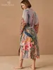 Urban Sexy Dresses 2023 Bohemian Printed Self Belted Loose Summer Beach Tunic Plus Size Long Kimono Women Street Wear Casual Maxi Dress N996 230617