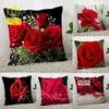 Poduszka poduszka poduszka czerwona róża kwiat kwiat nadruk sofa sofa biurowa poduszka dekoracje poliestrowe dekoracje domu 230616