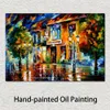 Pintura a óleo vibrante Paisagem de rua Tempo de alegria Arte em tela feita à mão Decoração contemporânea de loft