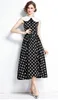 Casual Dresses Summer New Vintage Hepburn style Slim Polka Dot Print Mid-length Dresses Women Sweet Ribbon Bow Peter pan collar Tank Long Dress 2023